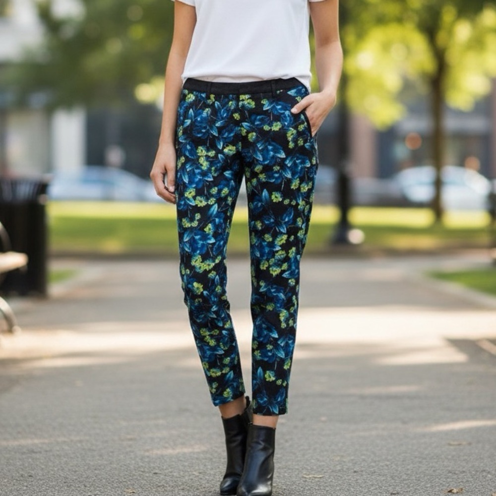 JOIE Guioma Black Floral Ankle Cigarette Trousers Size 2